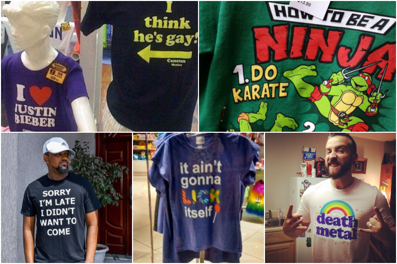 Noch mehr witzige T-Shirts; peinlich für sie, lustig für uns | Instagram/@apollo_doors & compixeldan & comebeni_b & reddiva89 & mattypunk1210