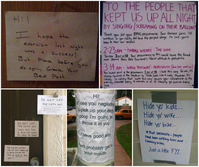 Check Out These Hilarious Notes From Annoyed Neighbors | Imgur.com/C0PNMVq & wMO73m2 & tstjM & vqRrK & f8j3Z 