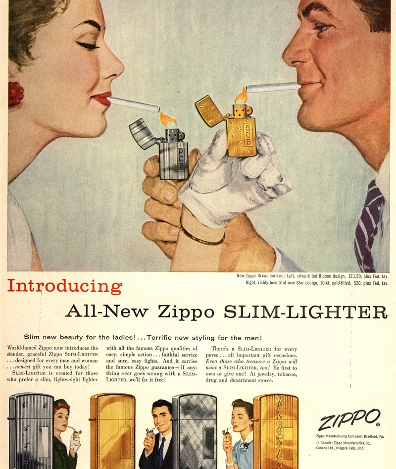 Uso de Zippo para promover abiertamente el tabaquismo | Alamy Stock Photo by Retro AdArchives