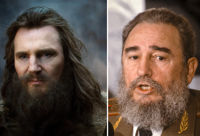 Liam Neeson and Fidel Castro | Alamy Stock Photo by Cinematic Collection/WARNER BROS & Rob Crandall