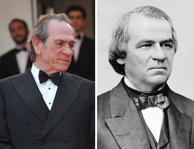 Tommy Lee Jones and Andrew Johnson | Alamy Stock Photo by Jaguar & Getty Images Photo by Library Of Congress